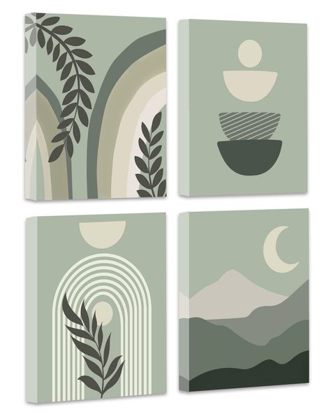 PRICES MAY VARY. GREEN BOHO WALL ART -Inspired by boho style and minimalism, The modern wall art prints perfectly combine geometric patterns, lines and neutral green and beige colors, making the artworks more abstract . Will be the perfect art decoration for your room. BOOST YOUR VIBES - New boho art designs will enhance the boho vibe of any room. We have designed a variety of bohemian artwork, you can add different styles of bohemian artwork to your room to enhance the visual effect of bohemian Aesthetic Pattern Painting, Green Botanical Prints, Boho Minimal Art, Bohemian Wall Art Living Room, Line Artwork Abstract, Aesthetic Boho Painting Ideas, Boho Art On Canvas, Bohemian Art Painting, Paintings For Bedroom Walls