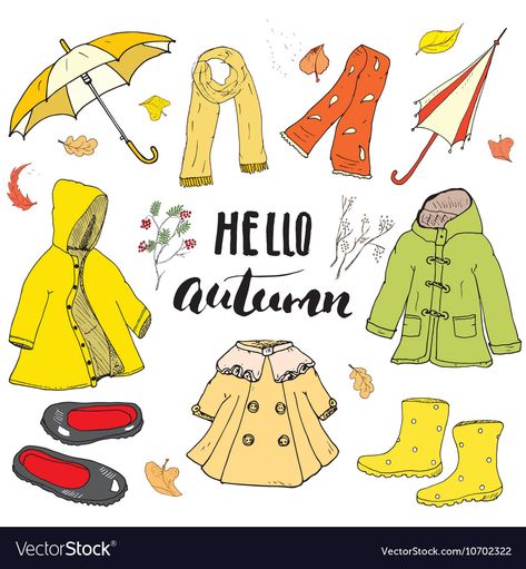 Rainy Season Clothes, Fall Weather Outfits, Hand Drawn Doodles, Clothes Cartoon, Engagement Photo Outfits Fall, Clothes Drawing, Clothes Clips, Art Outfits, Fur Clothing