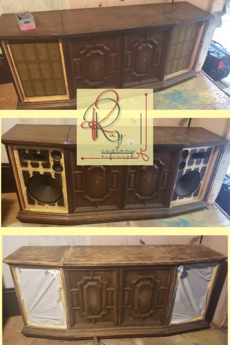 Console Stereo Makeover, Retro Stereo Cabinet Redo, Vintage Stereo Cabinet Makeover, Stereo Cabinet Ideas, Stereo Cabinet Makeover, Stereo Cabinet Redo, Vintage Record Player Cabinet, Vintage Stereo Cabinet, Vintage Radio Cabinet