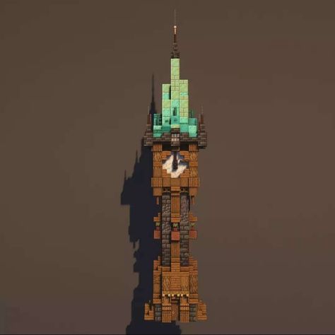 Minecraft Medieval Street Lamp, Light Tower Minecraft, Minecraft Building Tower, Copper Tower Minecraft, Minecraft Clocktowers, Minecraft Lantern Post, Arcane Minecraft Builds, Minecraft Ideas To Build Decor, Minecraft Floating Lights