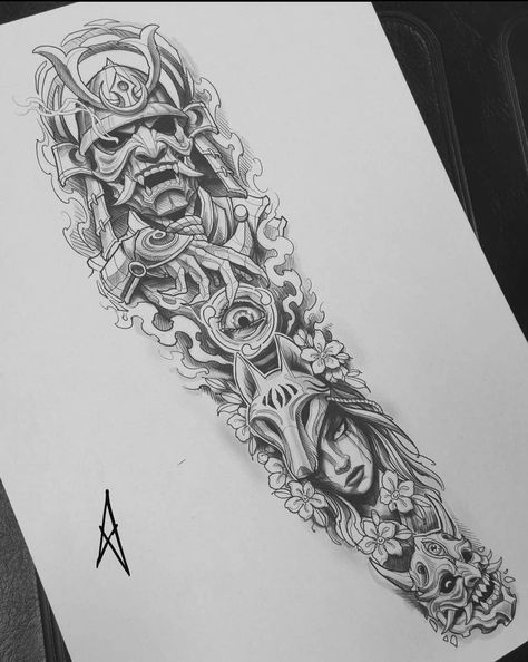 Voll Arm-tattoos, Oni Tattoo, Samurai Tattoo Design, Full Sleeve Tattoo Design, Full Arm Tattoos, Cool Forearm Tattoos, Japanese Sleeve Tattoos, Full Sleeve Tattoos, Tattoo Style Drawings