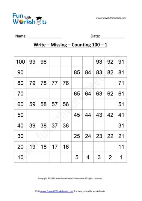 Reverse Counting Worksheet, Number Practice Worksheets, Number Learning, Number Practice, Counting Practice, Math Practice Worksheets, 1 Worksheet, Learn Numbers, Counting Worksheets