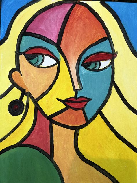 Cubism Face Art, Picasso Face Drawing, Cubism Art Easy, Kubisme Art Simple, Cubism Art Ideas Easy, Imaginary Drawing, Bubbles Paint, Art Bubbles, Team Building Activity