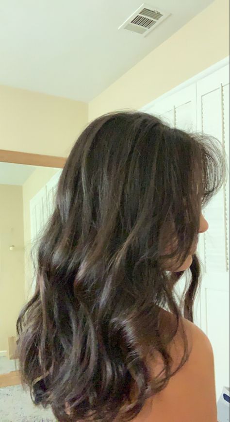 Dark Brown Wavy Hair With Curtain Bangs, Dark Brown Hair With Curtain Bangs, Mid Length Hair Wavy, Medium Length Hair With Layers Wavy, Dark Brown Wavy Hair, Ab Photos, Brown Layered Hair, Layers And Curtain Bangs, Wavy Haircut