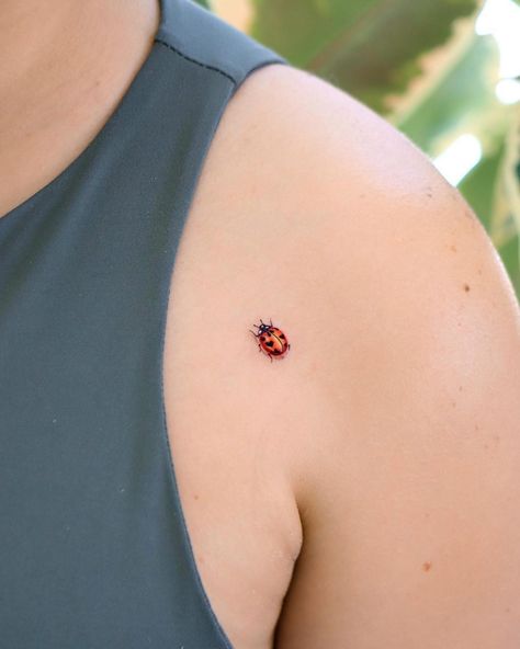 30+ Ladybug Tattoos That Artfully Capture the Spirit of Resilience and Change - 100 Tattoos Ladybug Tattoo On Shoulder, Shoulder Tattoos For Females, Ladybird Tattoo, Ladybug Tattoos, Change Tattoo, Tattoos For Females, Front Shoulder Tattoos, Barcode Tattoo, Ladybug Tattoo