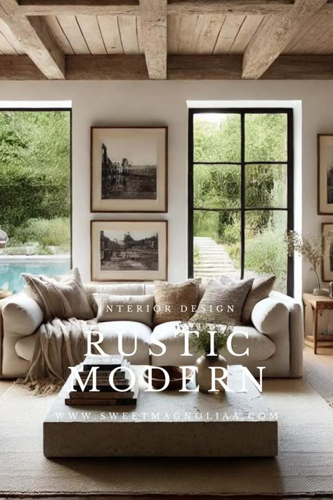 Modern Rustic Decor: The Essential Guide - Sweet Magnoliaa Navajo Decor Living Room, Classic Modern Rustic Decor, Mountain Apartment Interior Design, Modern Hunting Lodge Interior Design, Rustic Glam Interior Design, Rustic Modern Home Decor Living Room, Modern Country Home Living Room, Earthy Modern Interior Design, Modern Western Interior Design