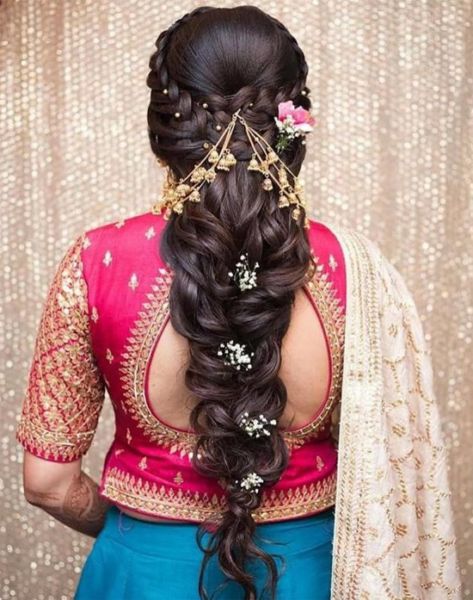 Puffy Fishtail Braid Wedding Reception Hairstyles, Messy Braided Hairstyles, South Indian Wedding Hairstyles, Hairstyles For Indian Wedding, Bridal Hair Decorations, Fishtail Braid Hairstyles, Saree Hairstyles, Fishtail Braids, Girls Hairstyles Easy