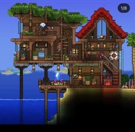 Beach House Terraria, Terraria Storage Room, Boku Boku Game House Ideas, Terraria Npc House Ideas, Terraria Castle, Terraria Base, Terraria Houses, Terraria Game, Terraria Tips