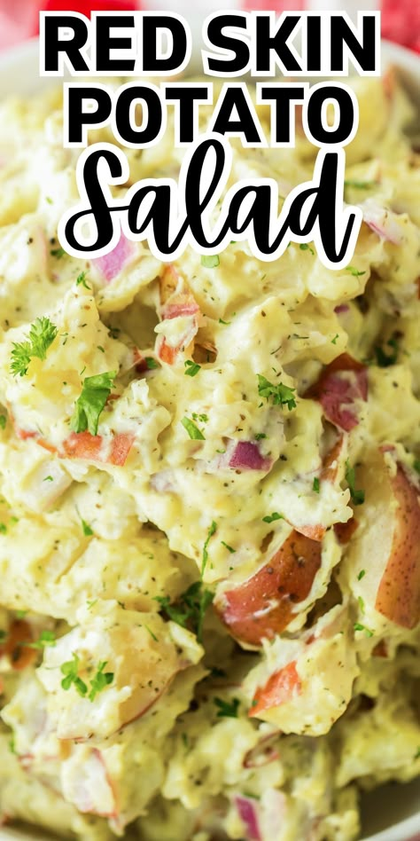 Potato Salad Using Red Potatoes, Low Carb Red Potato Recipes, Best Red Skin Potato Salad Recipe, Red Potatoe Salad Recipe, Red Potato Salad With Sour Cream, Red Potatoe Salad Recipe With Egg, Potato Salad With Skin On, Red Potato Salad Recipe Easy, Red Skinned Potato Salad