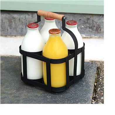 CKB LTD Milk Bottle Holder Powder Coated Steel Wire Metal Holds 4 Milk Bottles Doorstep Crate Carrier Traditional 23.5 x 17.3 x 17.7cm Milk Bottle Holder, Milk Delivery, Glass Milk Bottles, Milk Bottles, Bottle Carrier, Bottle Packaging, Bottle Sizes, Milk Bottle, Farmhouse Style Decorating