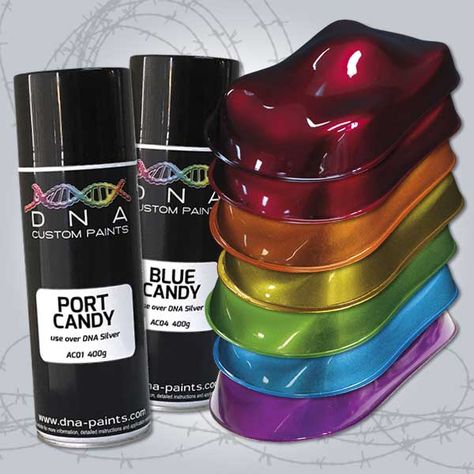 DNA paints aerosol - Candies, 2K Clear Coats, Metallics, Pearls, Primers... Color Changing Paint, Dna Art, Custom Paint Motorcycle, Spray Paint Colors, Candy Paint, Spray Paint Cans, Spray Paints, Color Spray, Custom Candy