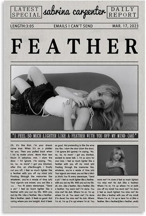 Amazon.com: YNTPYCFB Sabrina Carpenter Poster Emails I Can't Send Album Feather Music Lyric Posters Canvas Art Poster And Wall Art Picture Print Modern Family Bedroom Decor Posters 12x18inch(30x45cm): Posters & Prints Music Artists Posters, Sabrina Carpenter Posters Aesthetic, Pictures For Wall Collage, Sabrina Carpenter Prints, Prints For Walls Aesthetic, Artist Posters, Sabrina Carpenter Poster, Song Posters, Sabrina Carpenter Album