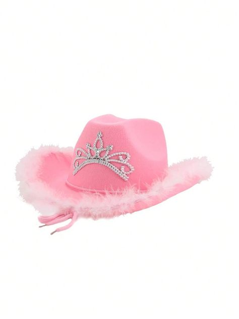 Gorro rosa con corona de sombrero vaquero occidental con ribete de plumas occidentales sombrero vaquero rosa Rosa Pálido Casual,Vintage,Real,Vacación   Tela no tejida  Sombrero cubo   Kids Accessories, size features are:Bust: ,Length: ,Sleeve Length: Pink Cowboy Hat Aesthetic, Sombreros Aesthetic, Lorax Characters, The Lorax Characters, Mini Cowboy Hat, Kids Cowboy Hats, Cowboy Hut, Fabric Bucket, Pink Cowboy Hat