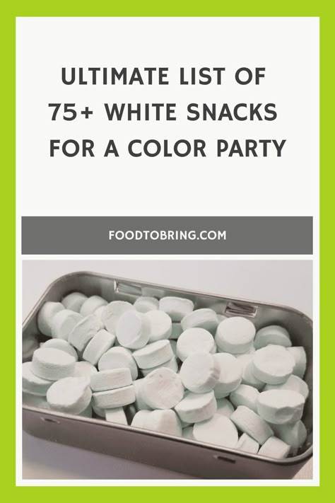 Hosting a color-themed event? Dive into our curated selection of 75+ white snack ideas perfect for any occasion! From bridal showers to picnics, enjoy the timeless elegance of a white aesthetic. Organized by categories for easy browsing. Discover your next party favorite now! 🍽 #WhiteParty #SnackIdeas #ColorThemedParty All White Snack Board, White Snacks For Color Party Basket, White Food For Party, White Color Theme Party Basket Snacks, Color Party White Foods, Black And White Party Appetizers, White Themed Food Ideas, All White Food Ideas, White Party Food Appetizers