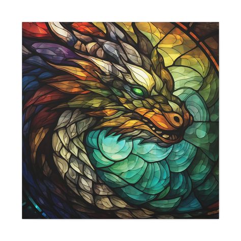 Dnd Stained Glass Art, Dragon Stained Glass Art, Dragon Stained Glass Pattern, Gallery Glass Patterns, Mosaic Dragon, Stained Glass Dragon, Fractals Art, Colorful Dragon, Glass Dragon