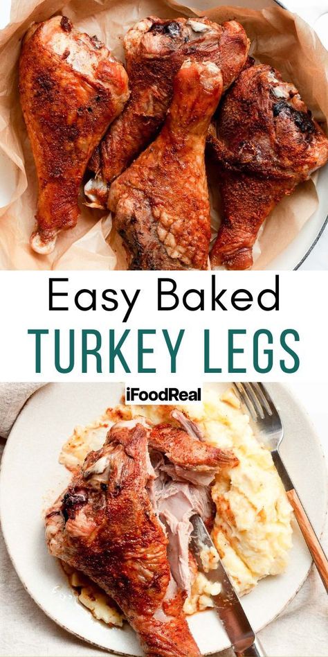 Easy baked turkey legs. Smothered Turkey Legs In Oven, Disneyland Turkey Leg Recipe, Easy Baked Turkey, Turkey Drumstick Recipe, Baked Turkey Legs, Drumstick Recipes Oven, Turkey Legs Recipe, Roasted Turkey Legs, Turkey Leg Recipes