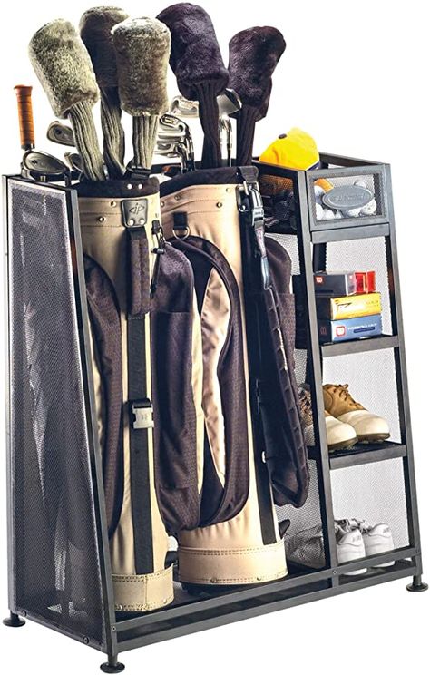 Golf Equipment Storage, Golf Bag Storage, Golf Ball Bag, Garage Organizer, Utility Storage Cabinet, Golf Photography, Volleyball Shirts, Garage Organize, Garage Shed