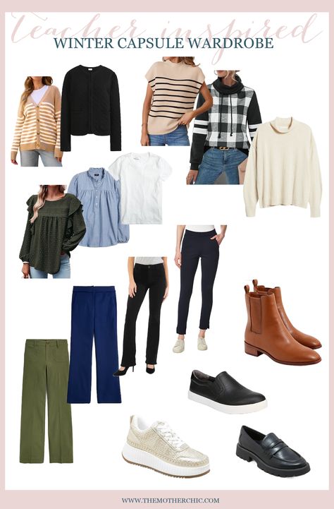 Winter Capsule Wardrobe: Teacher Edition Winter Teacher Capsule Wardrobe, Teacher Winter Capsule Wardrobe, Winter Teacher Outfits 2024, Winter Teacher Outfits Cold Weather, Capsule Wardrobe Teacher, Teacher Winter Outfits, Professional Dress Code, Teacher Capsule Wardrobe, Winter Warm Outfits