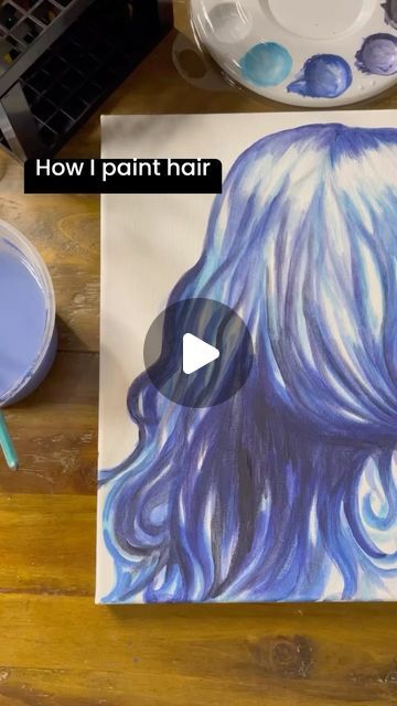 Jillian Lemsanes on Instagram: "How I created the hair of this piece • • • This is not the full project, but I wanted to share how I painted the hair. I liked keeping it loose and flowing, which will help me out in the later parts of the painting. More on this project to come💙🌊 • • • #art #artistsoninstagram #hairpainting #acrylicartwork #acrylicpainting #bluehair #artoftheday #howtopaint #artofinstagram" How To Paint Hair Acrylic, Painting Hair Acrylic, Acrylic Artwork, Hair Painting, How To Paint, Blue Hair, Art Day, Help Me, Acrylic Painting