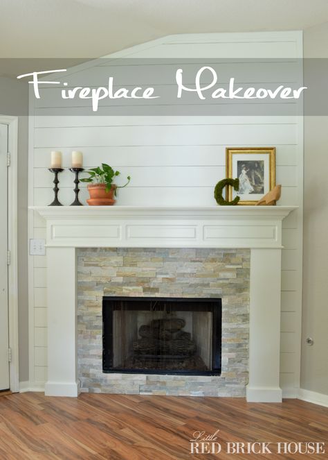 Fireplace Makeover - could just do this, but the whole wall would be better Mantel Styling, Fireplace Redo, Farmhouse Fireplace, Red Brick House, Fireplace Remodel, Fireplace Ideas, Home Fireplace, Fireplace Makeover, The Fireplace