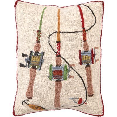 Peking Handicraft Fishing Rods Wool Throw Pillow Fishing Bedroom, Hook Pillow, Fishing Room, Hooked Pillow, Boy Fishing, Hooked Wool, Fishing Rod Holder, Wool Throw Pillows, Cozy Pillow