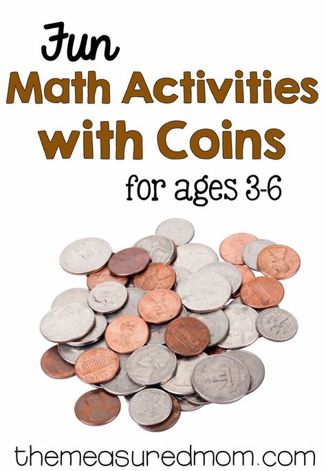 What a fun collection of coin activities for preschool, kindergarten, and first grade! Math For Preschool, Money Kindergarten, The Measured Mom, Measured Mom, Teaching Money, Money Activities, Money Math, Money Lessons, Fun Math Activities