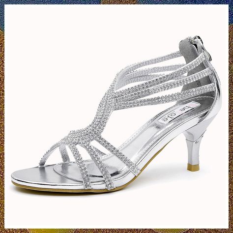 SheSole Womens Wedding Sandals Silver Heel Dance, Summer Dress Sandals, Shoe Selfie, Womens Low Heels, Rhinestone High Heels, Sandals Strappy, Crystal Sandals, Shoes Silver, Strappy Dress