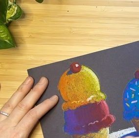 Kaitlyn Edington on Instagram: "Did someone say National Ice Cream Day?!🍦🤩🍨🤤 This Wayne Thiebaud inspired oil pastel ice cream lesson has been a favorite lesson amongst my students for yearrrrrrs. The vibrancy! The contrast! The choice options! The color theory! Absolutely delicious if you ask me! 😌 You can find the full lesson (complete with drawing guides, color theory resources and videos) in my TpT store (link is in my bio!) 🩷🍦" Ice Cream Oil Pastel Art, Pastel Ice Cream, National Ice Cream Day, Fair Theme, Color Theory Art, Ice Cream Art, Drawing Guides, Wayne Thiebaud, Ice Cream Day