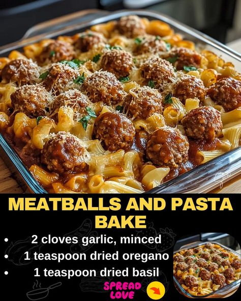 Meatballs and Pasta Bake Meat Feast Pizza, Meatballs And Pasta, Meatball Pasta Bake, Pork Casserole, Slow Cooker Salisbury Steak, Mexican Casserole Recipe, Meatball Pasta, Dried Parsley, Beef Casserole Recipes