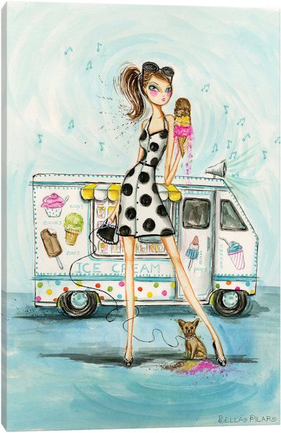 Seasons With Doggie: Fall Canvas Art Print Caravan Drawing, Bella Pilar Illustrations, Fall Canvas Art, Fall Canvas, Ice Cream Truck, Fall Prints, Wood Bars, Food Truck, Eminem