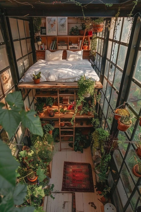 30 Greenhouse Ideas: Creative Designs for Your Home Garden Greenhouse Chill Spot, Apartment Greenhouse Balcony, Greenhouse Guest Room, Greenhouse Decorating Ideas Interiors, Unique Greenhouse, Tiny Greenhouse, Greenhouse Interior, Greenhouse Kitchen, Greenhouse Home