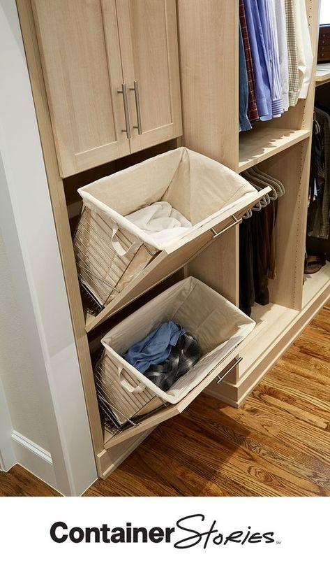 Dual conceal hampers make sorting laundry automatic! See what else makes this TCS Closet something special! Laundry Closet Ideas, Sorting Laundry, Laundry Closet Organization, Master Closet Organization, Home Restoration, Small Laundry Room Organization, Room Storage Diy, Walk In Closet Design, No Closet Solutions