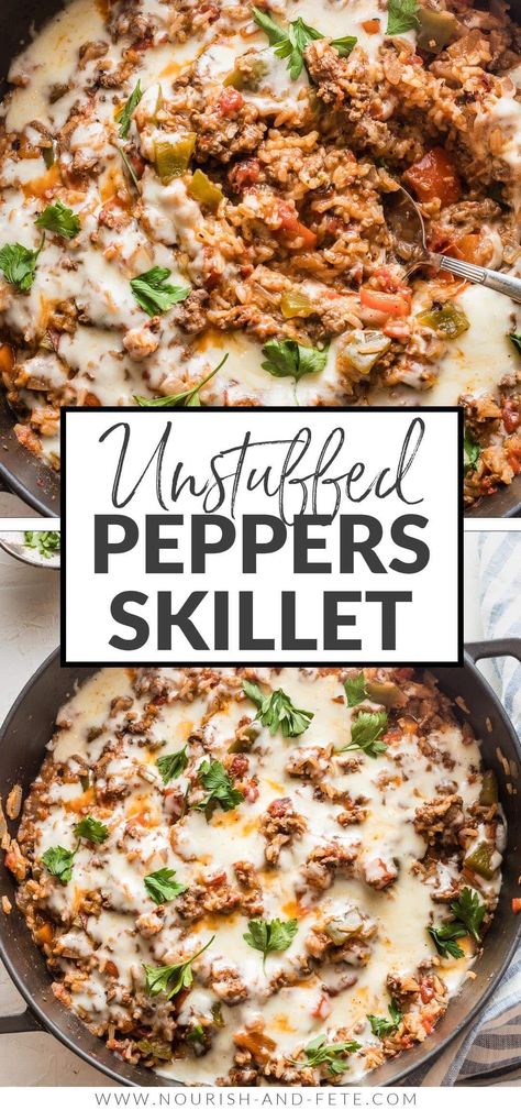 Stuffed Peppers Skillet, Stuffed Pepper Skillet, Ground Sausage Recipes, Pepper Skillet, Unstuffed Peppers, Rice Healthy, Healthy Ground Beef, Healthy Beef Recipes, Easy Ground Beef