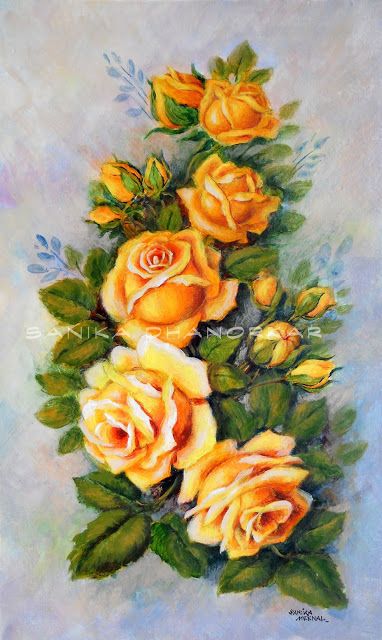 How To Paint Yellow Roses, Rose Flower Acrylic Painting, Yellow Roses Drawing, Roses Painting Easy, Acotar Drawers, Roses Painting Acrylic, Rose Painting Tutorial, Yellow Rose Painting, Acrylic Painting Yellow