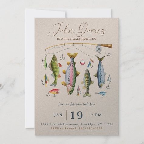 Create your own Invitation | Zazzle Fishing Retirement Party, Theme Retirement Party, Fishing Invitations, Retirement Party Themes, Fishing Theme Party, Sailor Party, Fishing Themed Birthday Party, Retirement Party Invitation, Lake Party