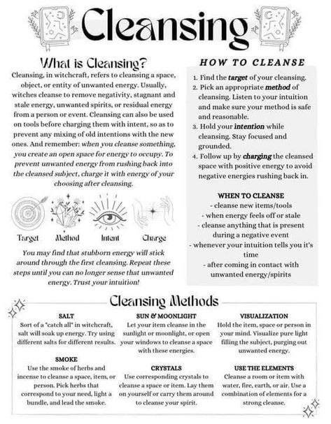 Wiccan Cleansing Ritual, Witches Powers List, Cleansing Items Witchcraft, Basic Witchcraft Knowledge, Cleansing Rituals Witchcraft, Pagan Basics, Simple Spells For Beginner Witches, Grimoire Protection Spell, Cleanse Witchcraft