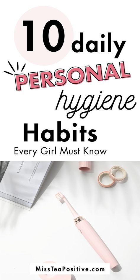 Learn the top 10 personal hygiene practices. Along with the importance of simple personal hygiene activities for women in everyday life, what is good personal hygiene, checklist for teaching girls about hygiene & best lessons for teens, basic feminine, body and shower hygiene routine ideas, proper dental or teeth hygiene hacks, safety and hygiene practices in the workplace or in school, healthy sleep hygiene tips for a perfect good night's sleep daily, good and bad hygiene habits lists and more! Personal Hygiene Checklist, Hygiene Checklist, Shower Hygiene, Teeth Hygiene, Personal Hygiene Activities, Hygiene Lessons, Hygiene Activities, Daily Hygiene, Sleep Hygiene