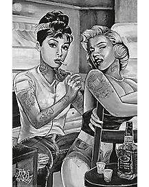 Audrey Hepburn Tattoo, Marilyn Monroe And Audrey Hepburn, Marilyn Monroe Tattoo, Art Chicano, Marilyn Monroe Artwork, Tattoo Posters, Arte Punk, Marilyn Monroe Art, Poster Shop