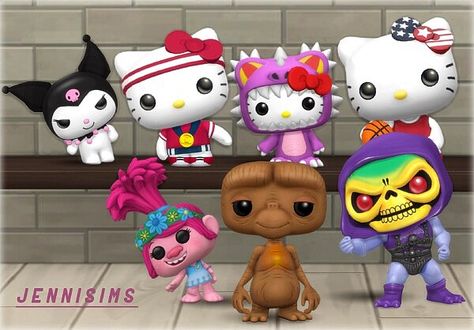 Funko Pops DECORATIVE PART 1 from Jenni Sims Hello Kitty Furniture, Hello Kitty Decorations, 4 Poses, The Sims 4 Pc, Sims 4 Anime, Sims 4 Bedroom, Sims 4 Clutter, The Sims 4 Packs, Sims 4 Game Mods