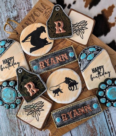 Happy Birthday Beautiful Cowgirl 🤎🖤🩵 #sugarranch #sugarcookies #decoratedcookies #cookiedecorating #royalicing #western #cowgirl #turquoise #westernjewelry #rodeo #cowboy #bootstitch #arizona Western Cookies Decorated, Western Sugar Cookies, Rodeo Cookies, Ranch Cookies, Christmas Diy Presents, Stocking Cookies, Hunting Birthday Cakes, Western Cookies, Cowgirl Birthday Cakes