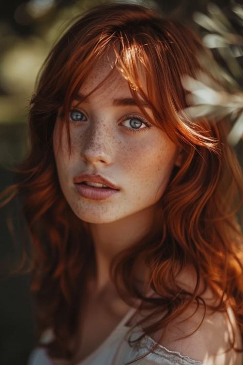 Portrait of a woman with red hair and freckles looking thoughtfully to the side. Summer Red Hair Color, Summer Red Hair, Summer Red Nails, Red Hair Streaks, Summer Skin Tone, Hair Aesthetics, Red Hair Trends, Red Hair Color Ideas, Rubber Band Hairstyles