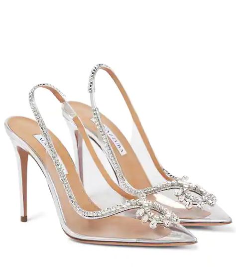 Clear Shoes Heels, Pink Pvc, Branded Shoes, Clear Shoes, Shoes Stand, Silver Pumps, Pointed Heels, Wedding Heels, Slingbacks