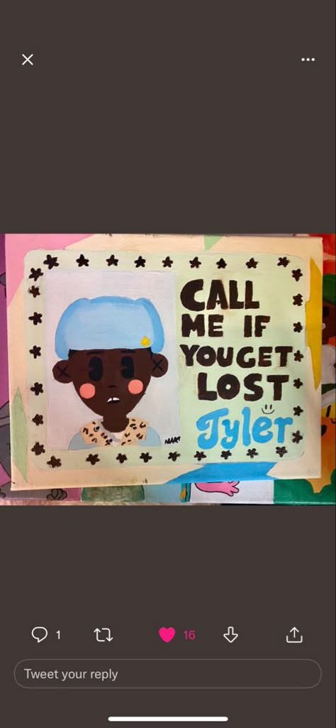 Tyler The Creator Art Painting, Painting Ideas Tyler The Creator, Tyler The Creator Album Cover Painting, Tyler The Creator Canvas Painting, Tyler The Creator Painting Ideas, Song Canvas Painting, Painting Ideas Album Covers, Painting Ideas On Canvas Music, Tyler The Creator Drawing Cartoon