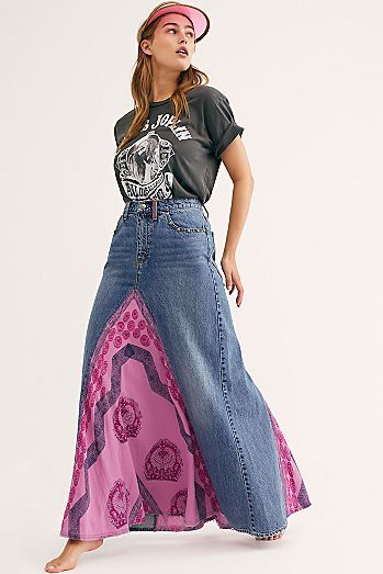 Free People Maxi, Fashion Fantasy, People Clothes, Upcycle Jeans, Denim Maxi, Denim Crafts, Free People Skirt, Denim Diy, Denim Maxi Skirt