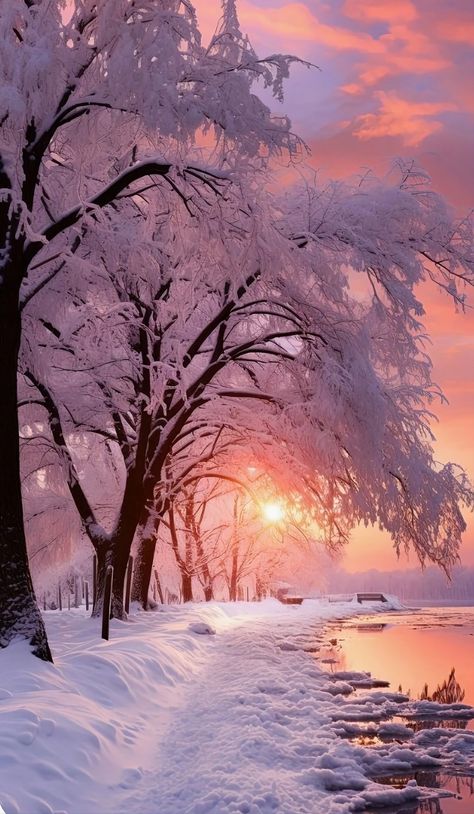 Beautiful Winter Pictures, Beautiful Winter Scenes, Christmas Scenery, Image Nature, Scenery Pictures, Winter Sunset, Winter Painting, Winter Wallpaper, Winter Scenery