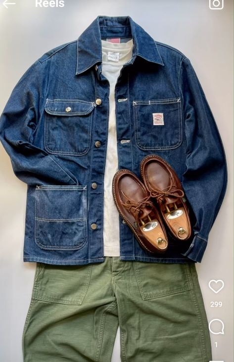 Bald Outfit Men, Denim Chore Jacket Outfit, Chore Jacket Outfit, Denim Chore Jacket, Bald Guy, Guy Fashion, Spring Lookbook, 1 Hotel, Denim Jacket Outfit