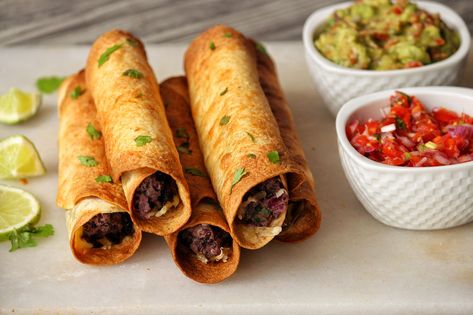 Vegan Taquitos Using an Air Fryer Vegan Taquitos, Appetizers Easy Dips, Fried Beans, Vegan Mexican Recipes, Mexican Dish, Vegan Mexican, Air Fryer Recipes Healthy, Vegan Foods, Vegan Dinner Recipes