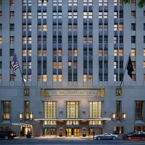 Waldorf Astoria reveals new looks and virtual tours | 6sqft Waldorf Hotel New York, Astoria New York, Astoria Hotel, Hotel Exterior, Hotel Suite Luxury, New Architecture, New York Hotels, Interior Minimalista, Hotel Chain