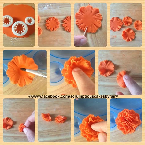 Clay Carnation Flower, Polymer Clay Carnation, Clay Marigold Flowers, Gumpaste Carnation, Cake Flowers Tutorial, Cercei Din Lut Polimeric, Gum Paste Flowers Tutorials, Fondant Flower Tutorial, Cold Porcelain Flowers