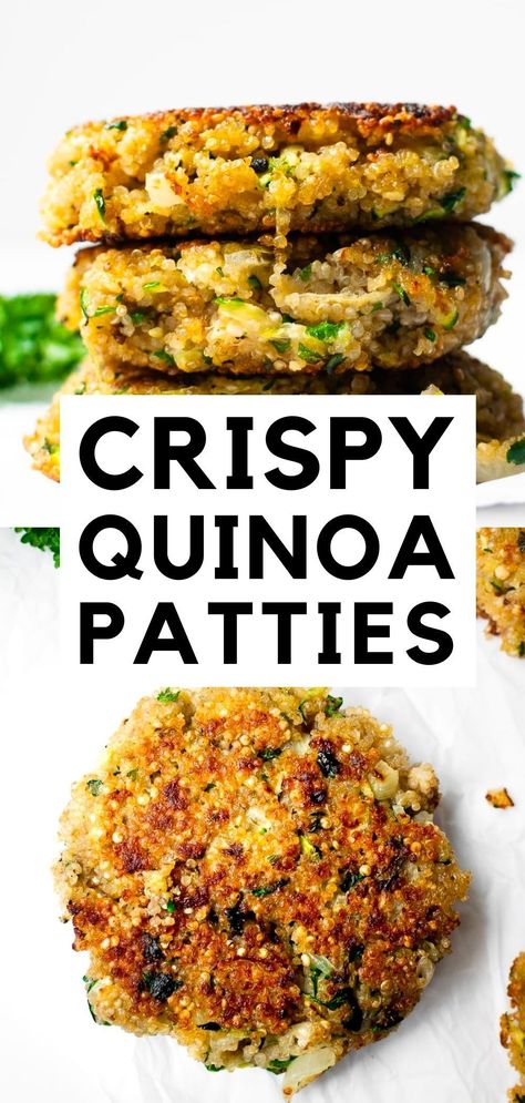 These simple crispy quinoa patties are so versatile and a great meatless option that even meat eaters will love! Make them at the beginning of the week to enjoy for lunches or dinner! #lunchrecipes #quinoapatties #quinoarecipes #dinnerideas #easyquinoarecipe Quinoa Patty, Quinoa Patties, Crispy Quinoa, Quinoa Burgers, Quinoa Healthy, Veggie Burgers, Quinoa Recipes, How To Cook Quinoa, Veggie Sides